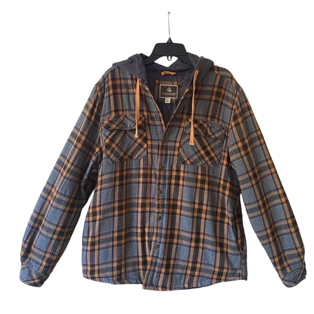 Legendary Outfitters Plaid Hooded Jacket Men's Orange and Gray Size L